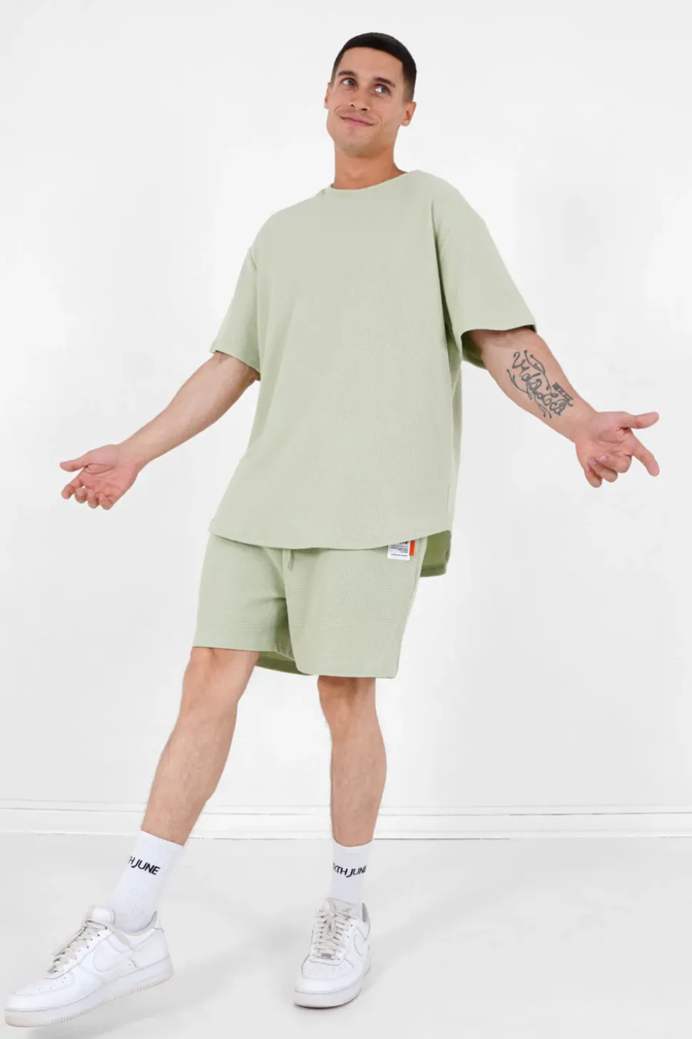 T-Shirt Gaufre Oversize Vert Clair