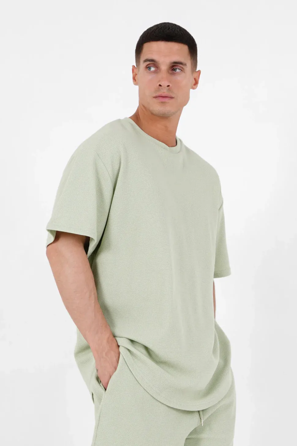 T-Shirt Gaufre Oversize Vert Clair