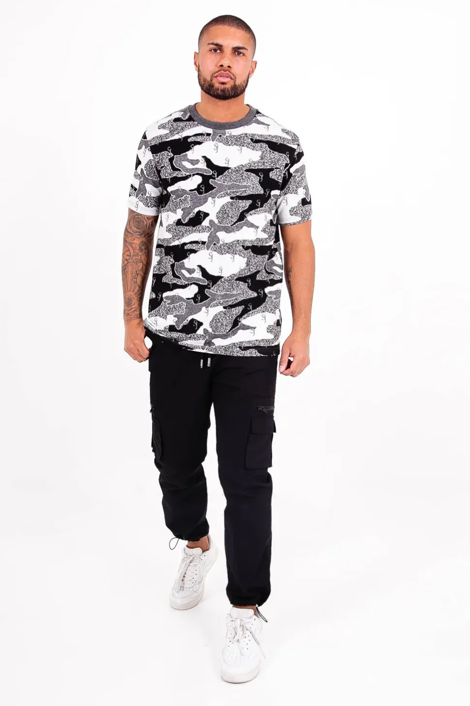 T-Shirt Jacquard Camouflage Logo Noir
