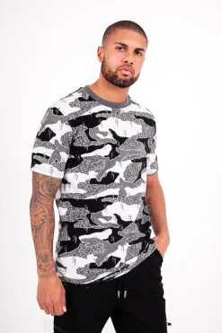 T-Shirt Jacquard Camouflage Logo Noir