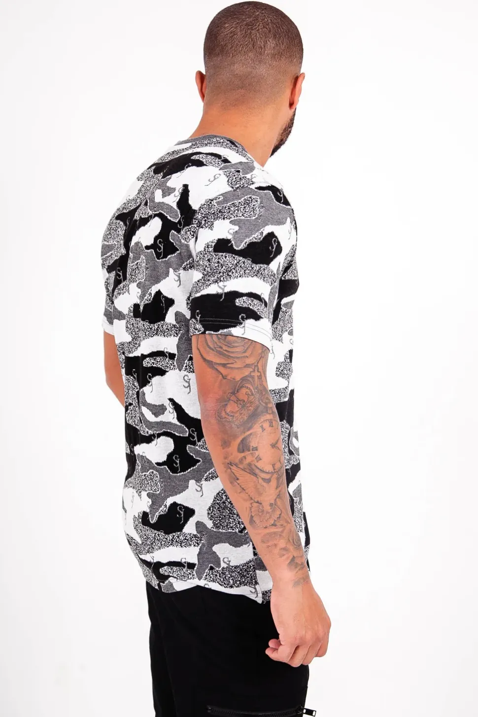 T-Shirt Jacquard Camouflage Logo Noir