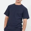 T-Shirt Plisse Manches Courtes Bleu Fonce