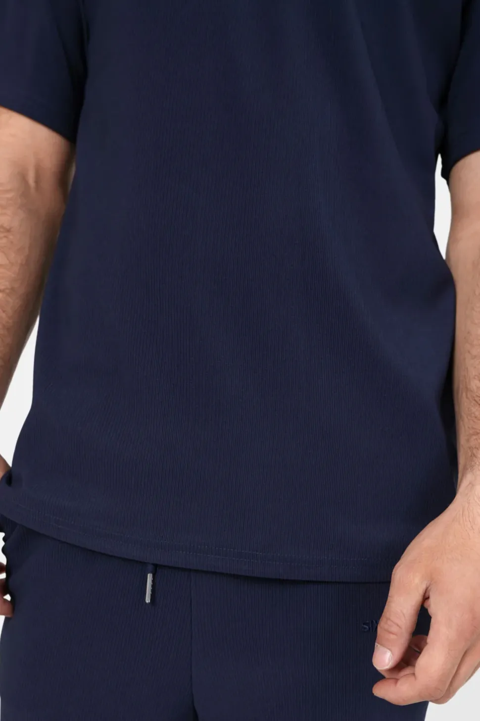 T-Shirt Plisse Manches Courtes Bleu Fonce