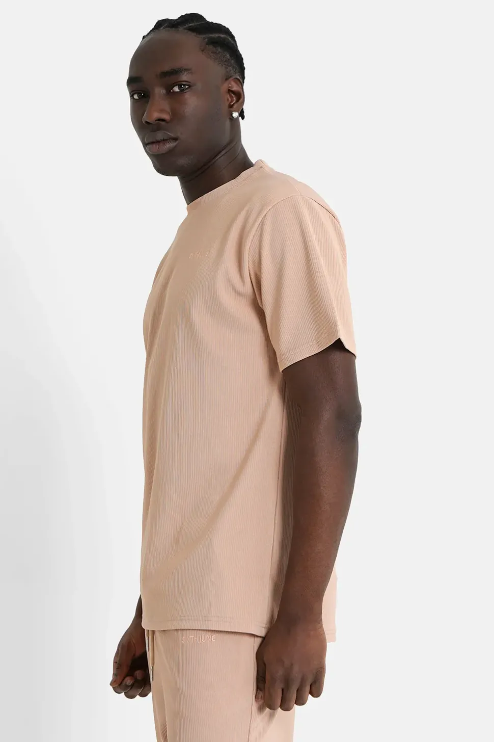 T-Shirt Plisse Manches Courtes Beige
