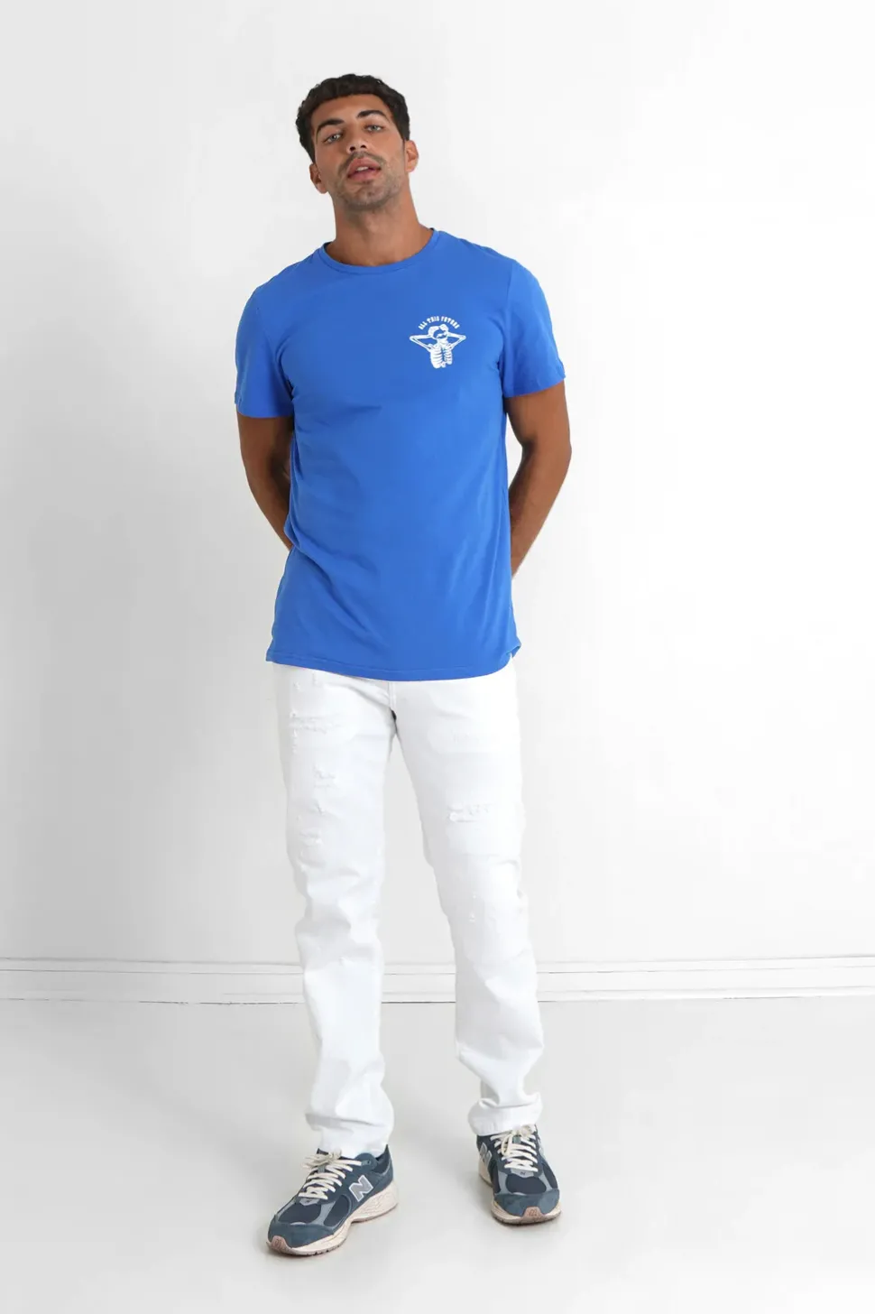 T-Shirt Squelette Gothique Bleu Fonce