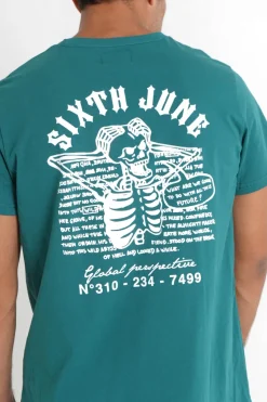T-Shirt Squelette Gothique Vert Fonce