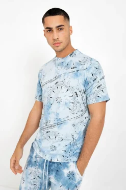 T-Shirt Tie Dye Bandana Bleu