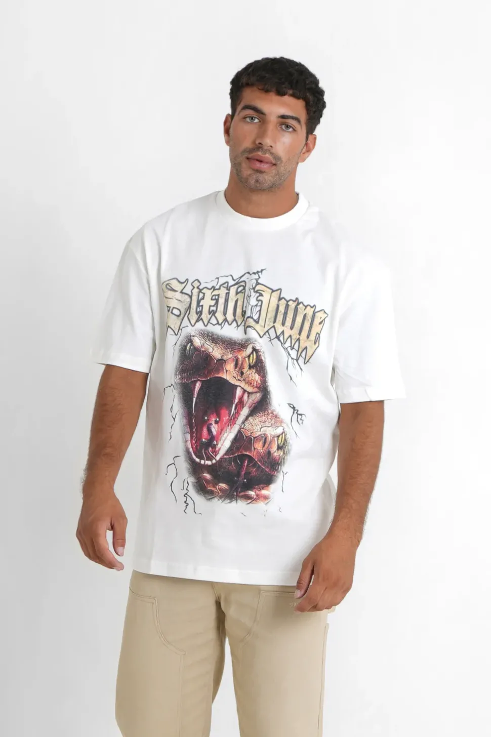 T-Shirt Vintage Serpent Blanc Casse