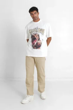 T-Shirt Vintage Serpent Blanc Casse