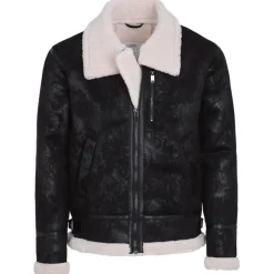 Veste Aviateur Revers Faux Mouton Noir-Blanc