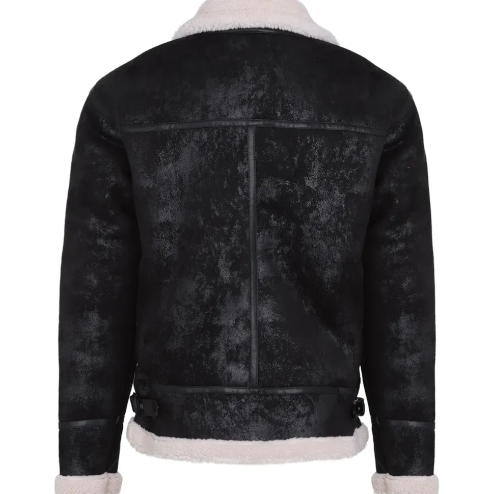 Veste Aviateur Revers Faux Mouton Noir-Blanc
