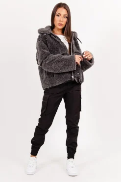 Veste Aviateur Sherpa Gris Fonce