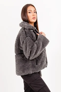 Veste Aviateur Sherpa Gris Fonce