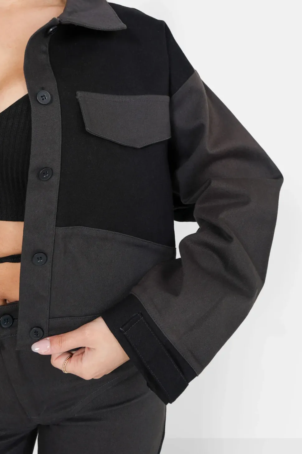 Veste Bicolore Courte Noir