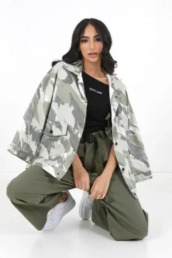 Veste Camouflage Oversize Vert Kaki