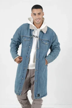 Veste Jean Longue Doublee Bleu