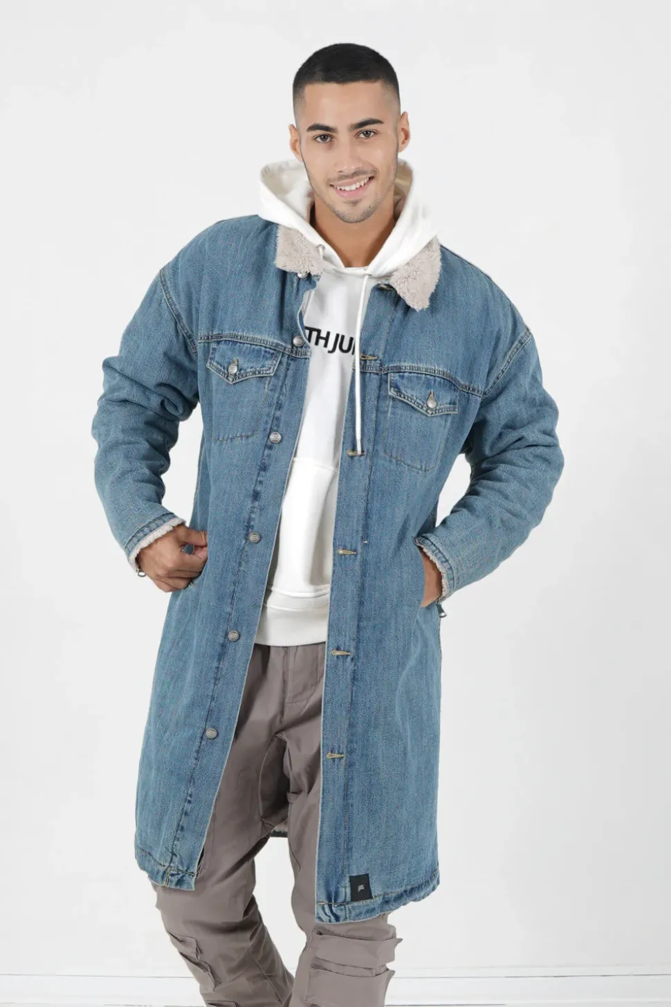 Veste Jean Longue Doublee Bleu