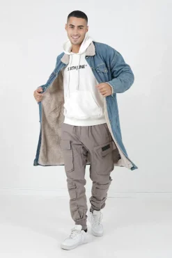Veste Jean Longue Doublee Bleu