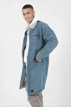 Veste Jean Longue Doublee Bleu