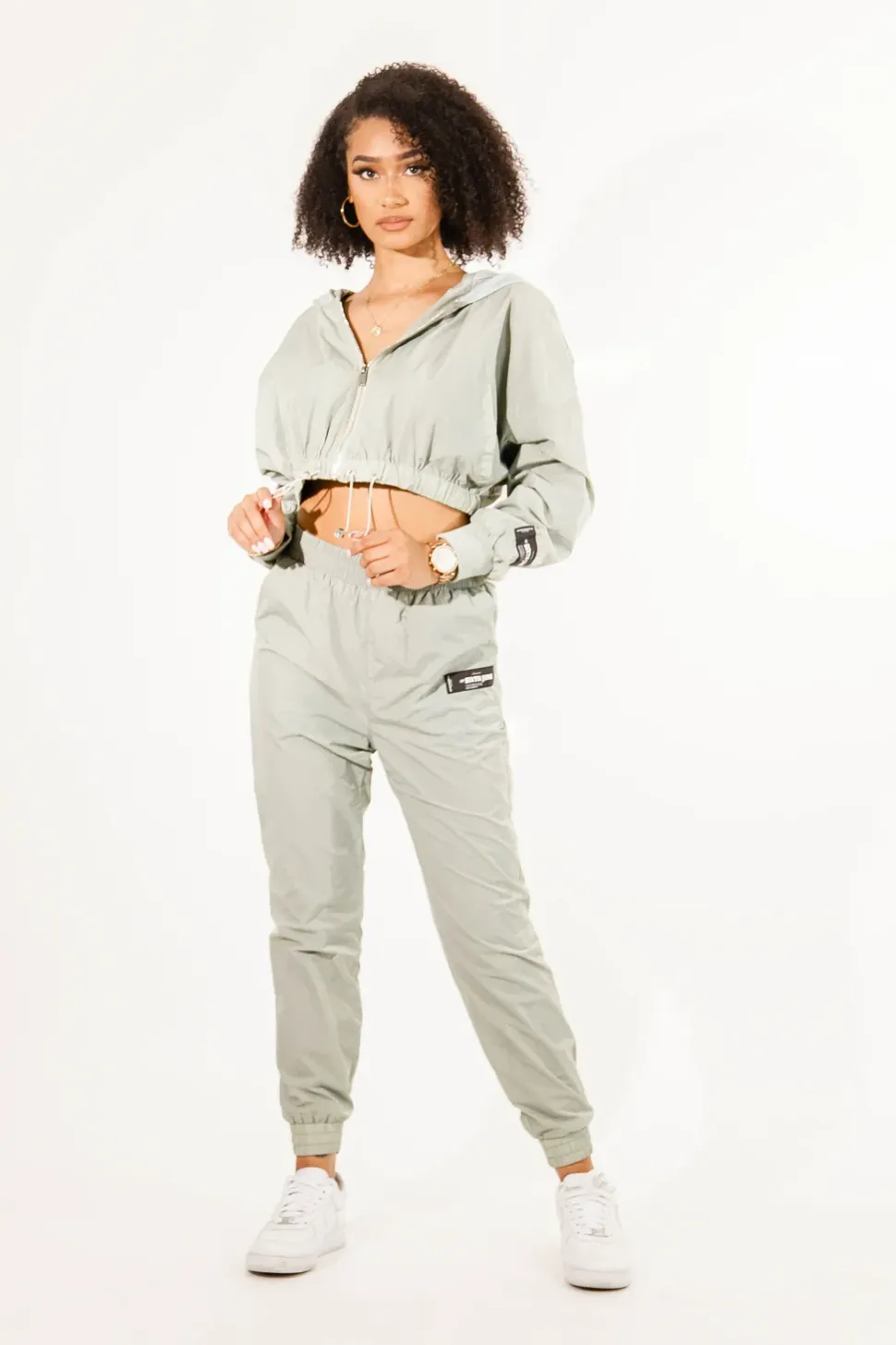 Veste Jogging Nylon Capuche Vert Clair
