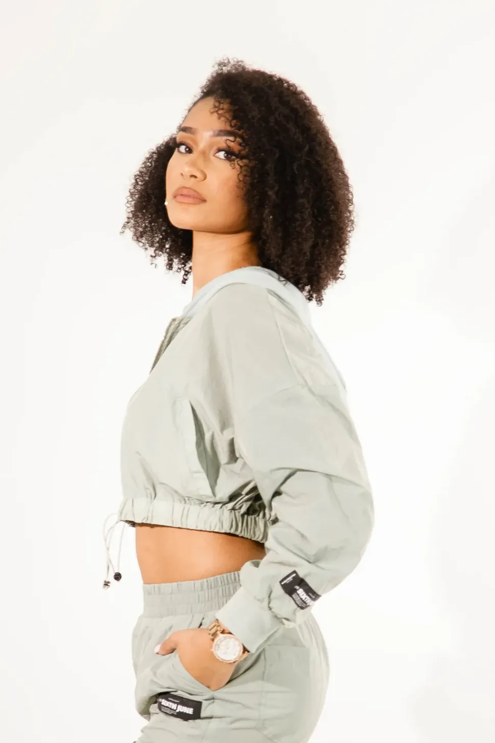 Veste Jogging Nylon Capuche Vert Clair