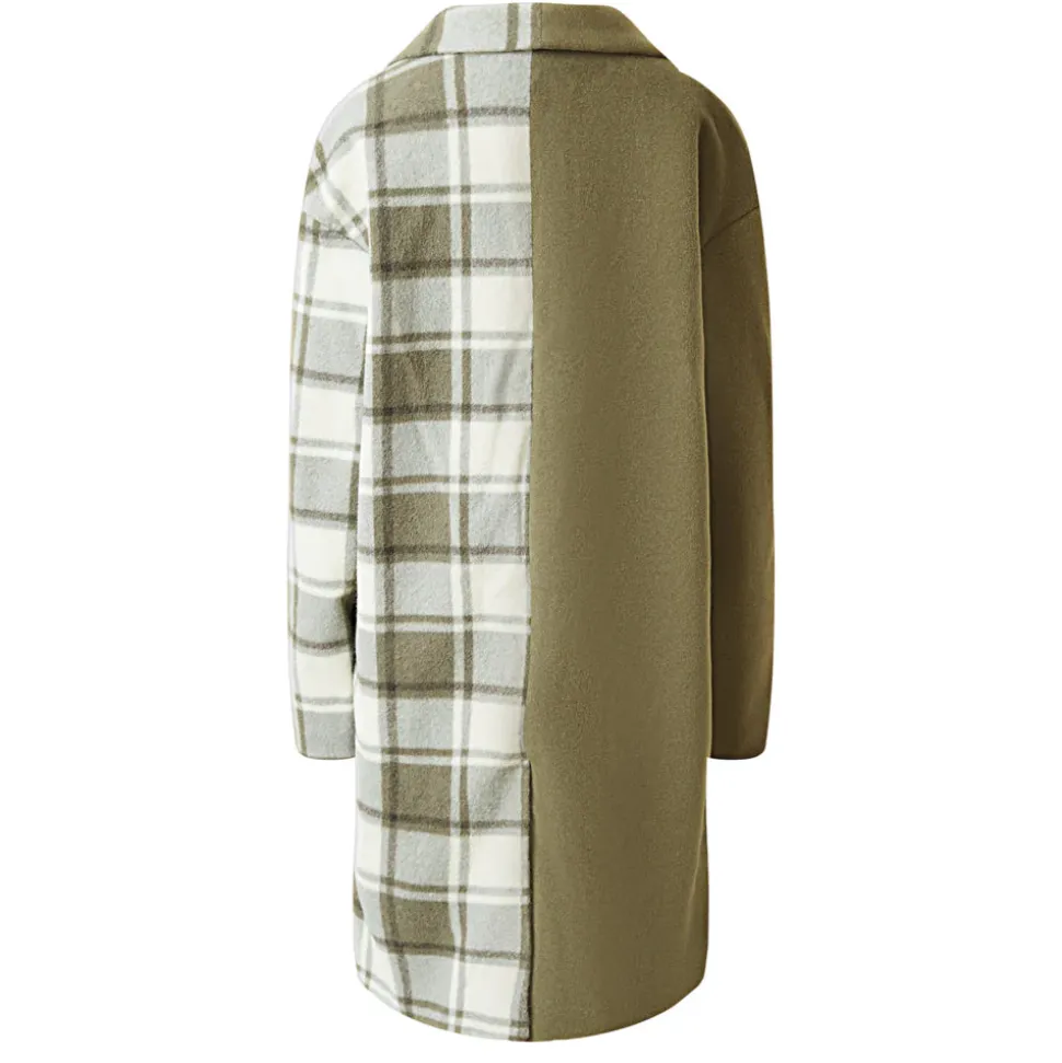 Veste Longue Duveteuse Carreaux Vert