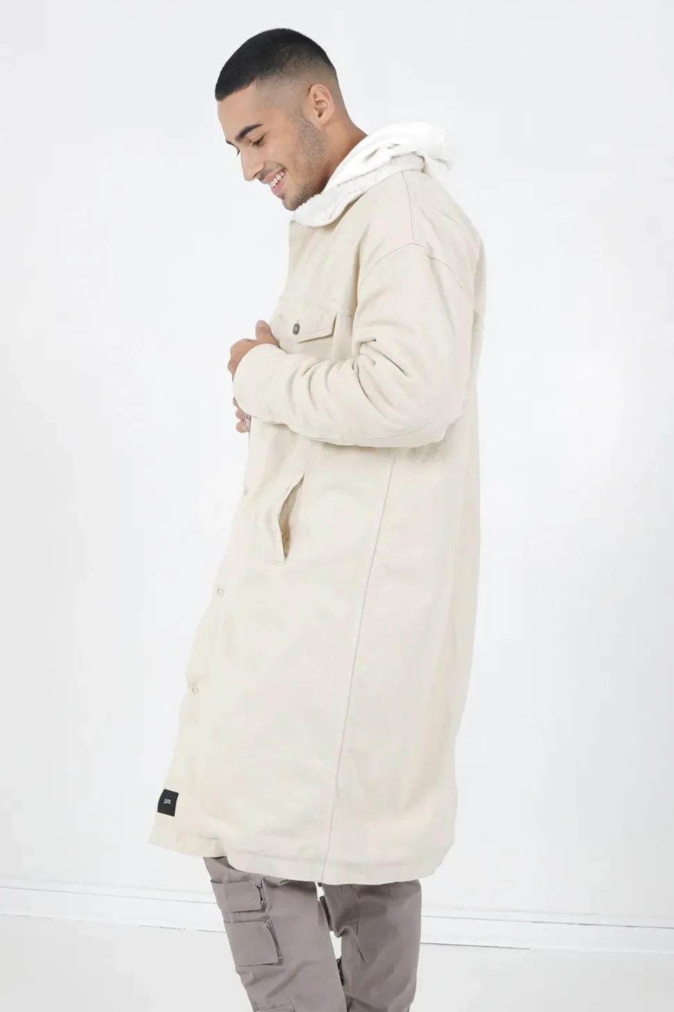 Veste Longue Jean Doublee Beige