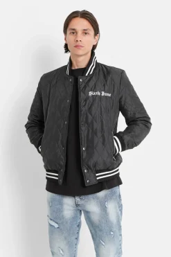 Veste Matelassee Broderie Noir
