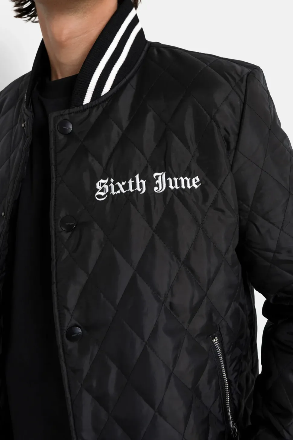 Veste Matelassee Broderie Noir