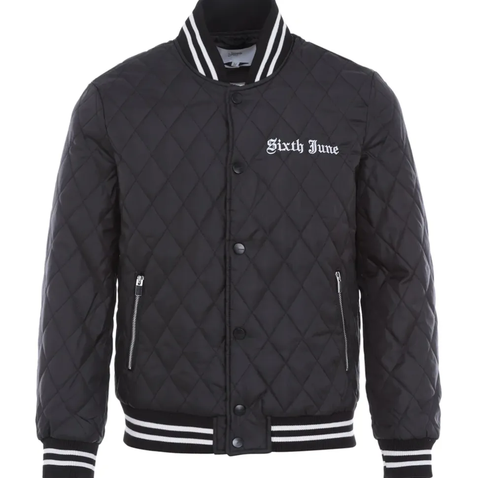 Veste Matelassee Broderie Noir