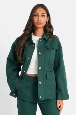 Veste Poches Cargo Vert Fonce