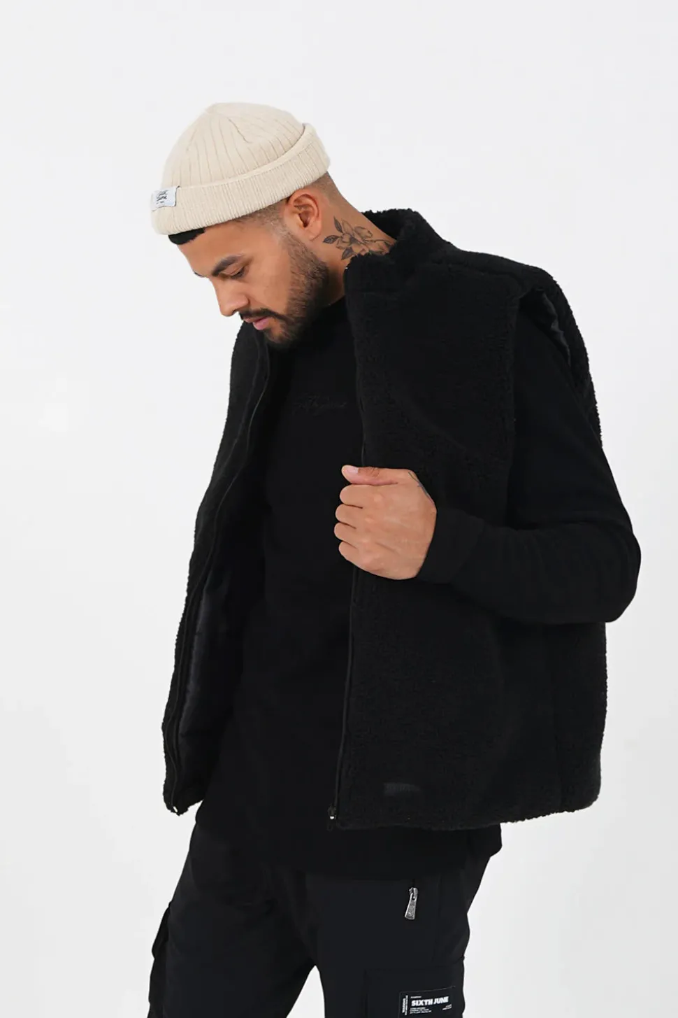 Veste Sherpa Sans Manches Noir