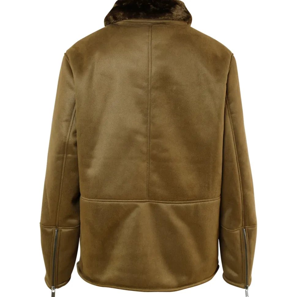 Veste Suedine Revers Fourrure Vert Kaki