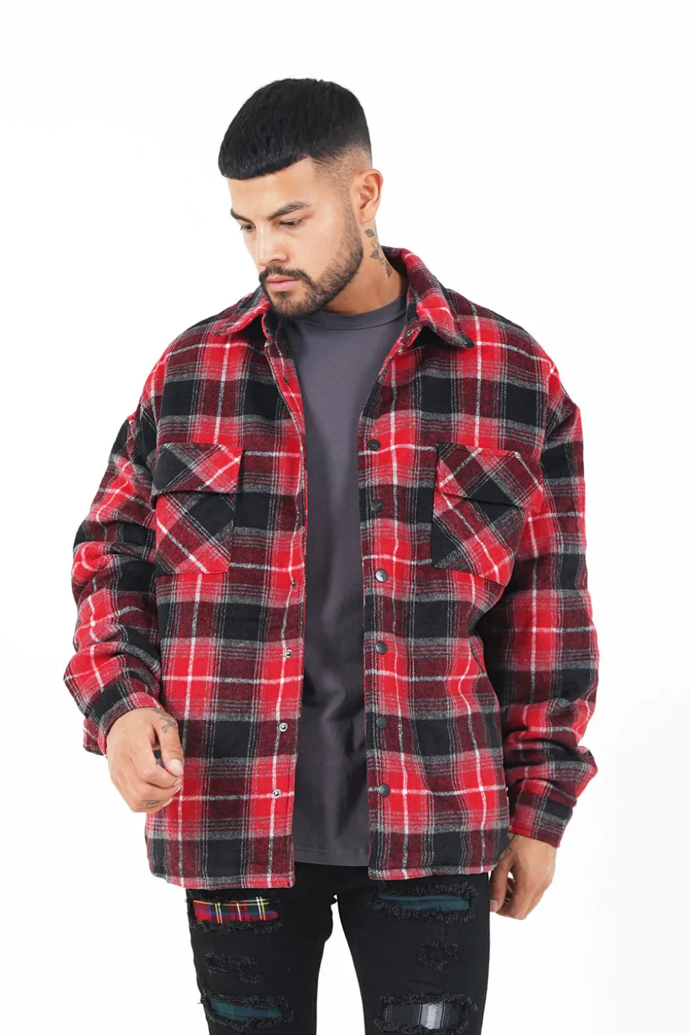 Veste Tartan Oversize Rouge
