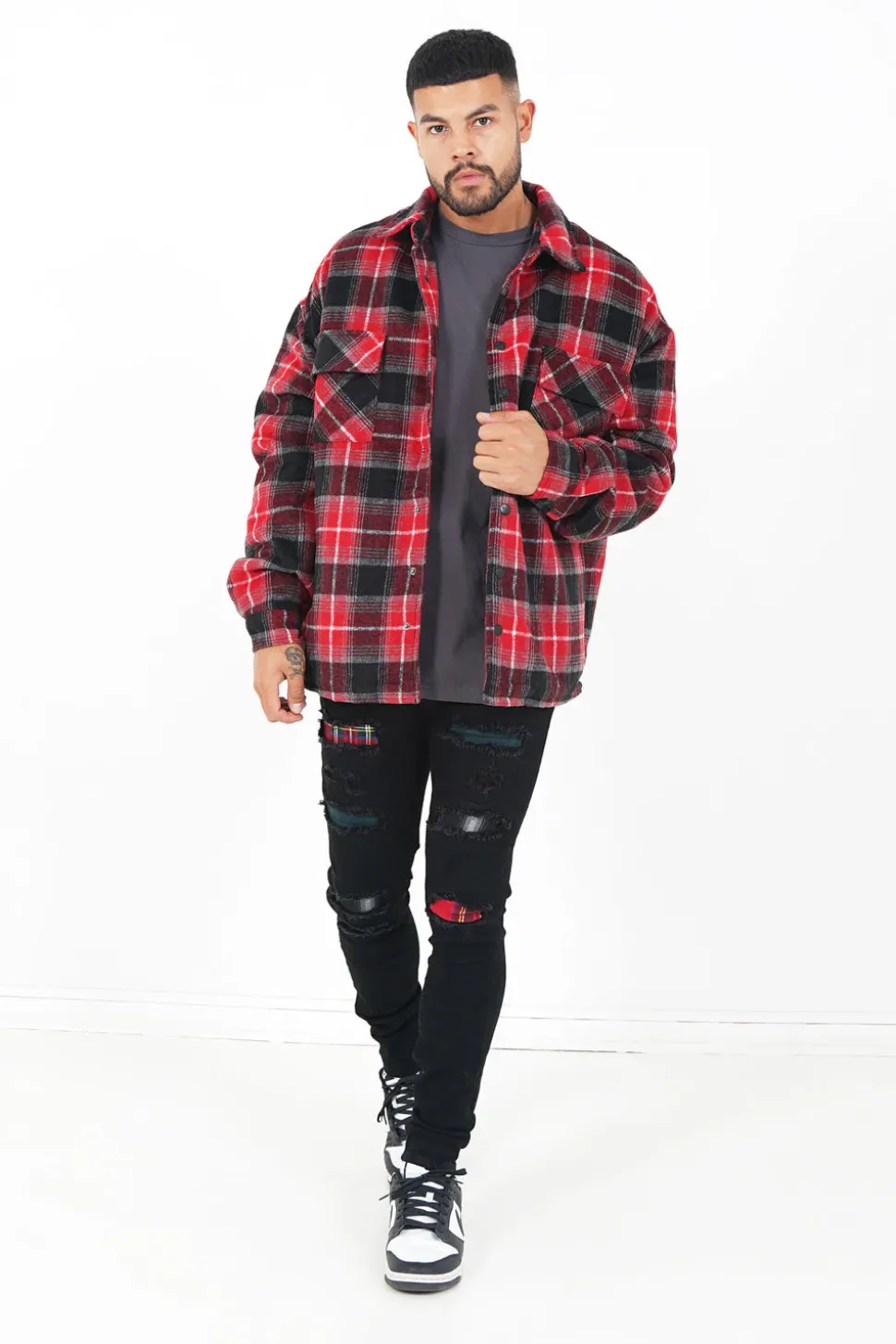 Veste Tartan Oversize Rouge