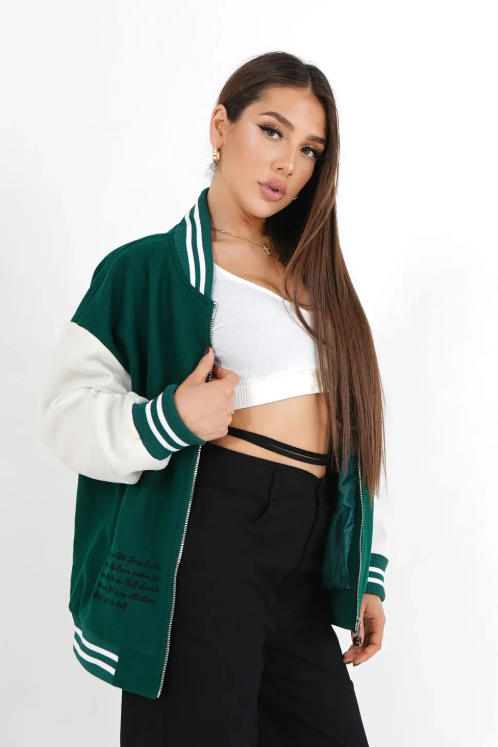 Veste Teddy Bicolore Vert Fonce