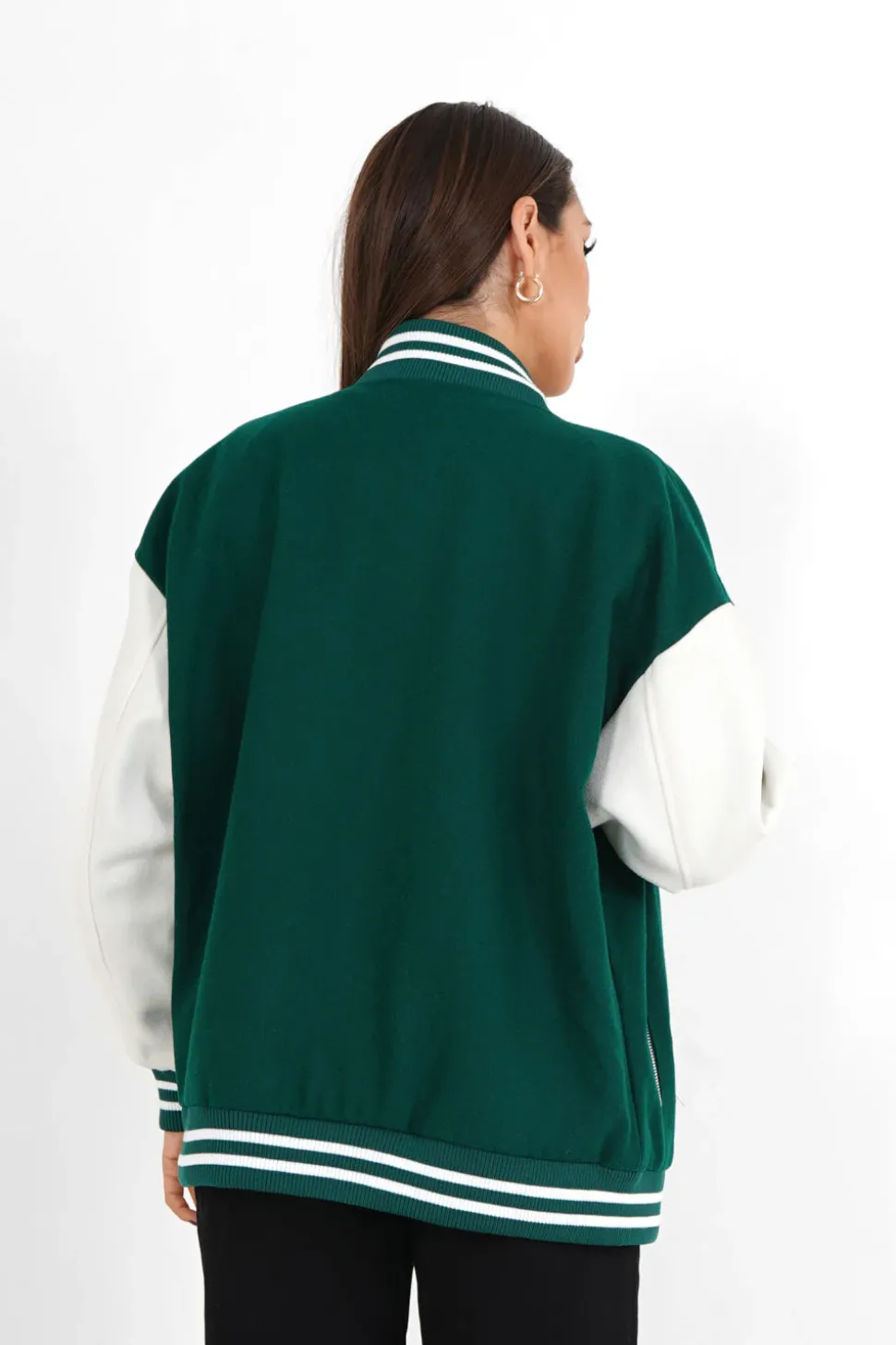 Veste Teddy Bicolore Vert Fonce