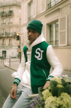 Veste Teddy Bicolore Vert Fonce