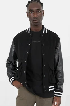 Veste Teddy Bi-Matiere Imprime Noir