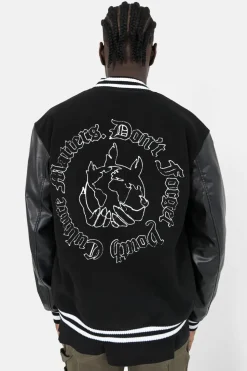 Veste Teddy Bi-Matiere Imprime Noir