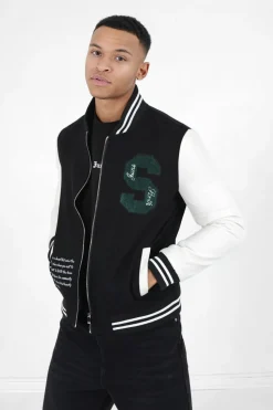 Veste Teddy Universitaire Noir