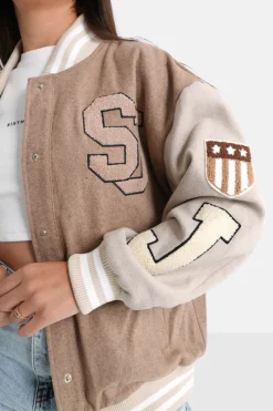 Veste Universitaire Bicolore Beige