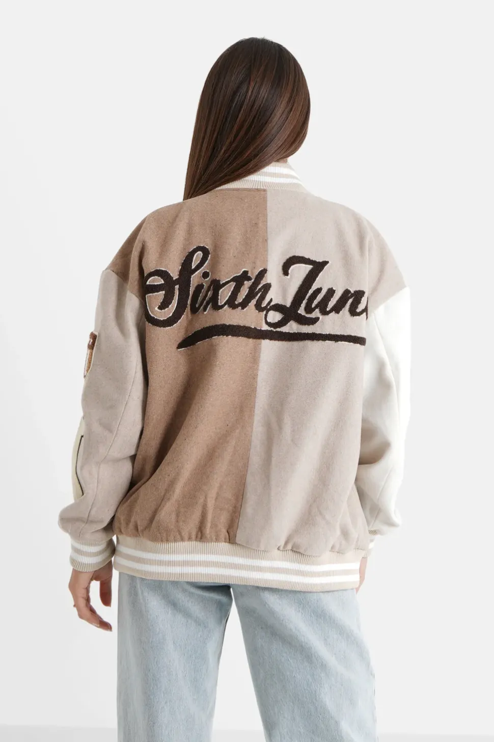 Veste Universitaire Bicolore Beige