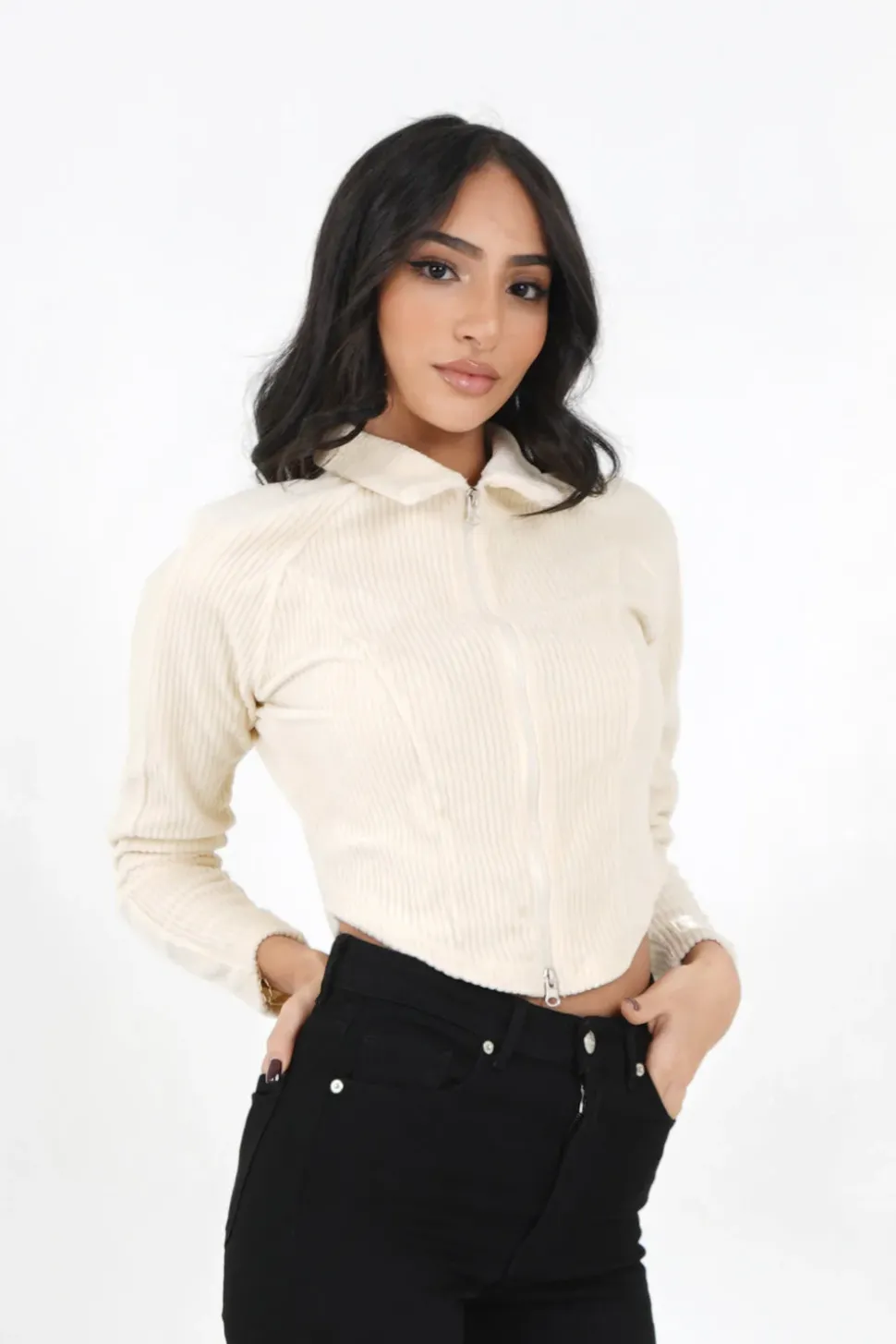 Veste Velours Corset Beige Clair